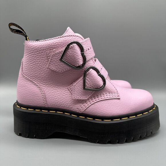 Martens Pink Devon Heart Womens Buckle Leather Platform